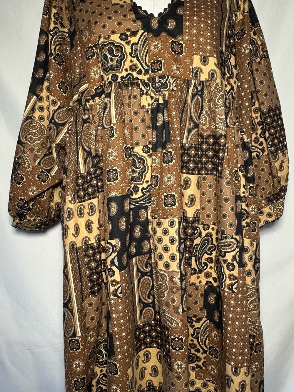 GIGIO Boho Patchwork Paisley Maxi Dress in Brown